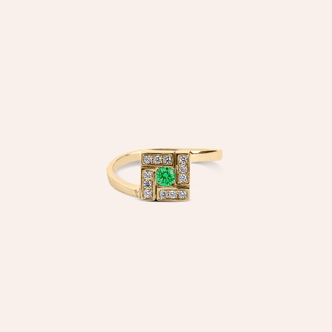 Anello Athena Smeraldo Oro giallo - Varengo Gioielli