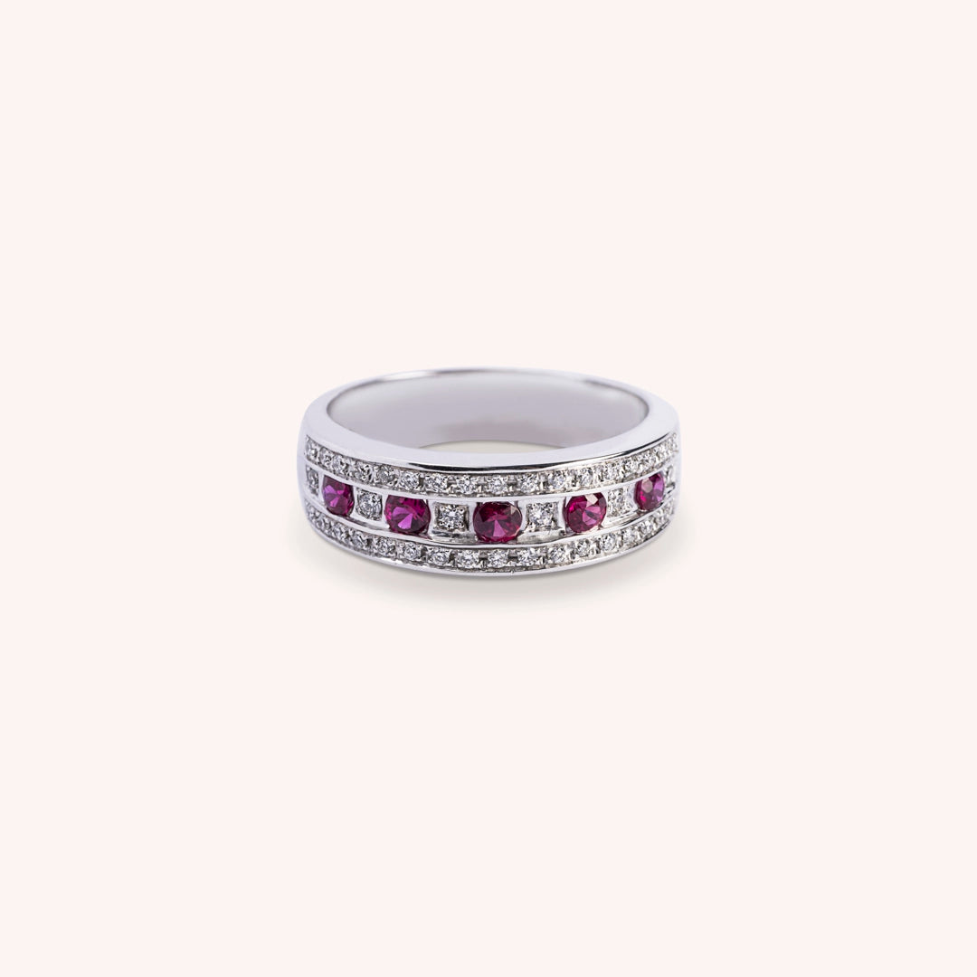 Anello Athena Rubini 2 Oro bianco - Varengo Gioielli