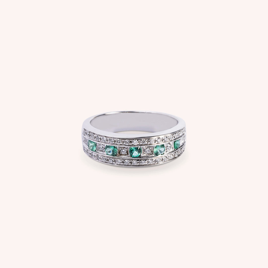 Anello Athena Smeraldi 2 Oro bianco - Varengo Gioielli