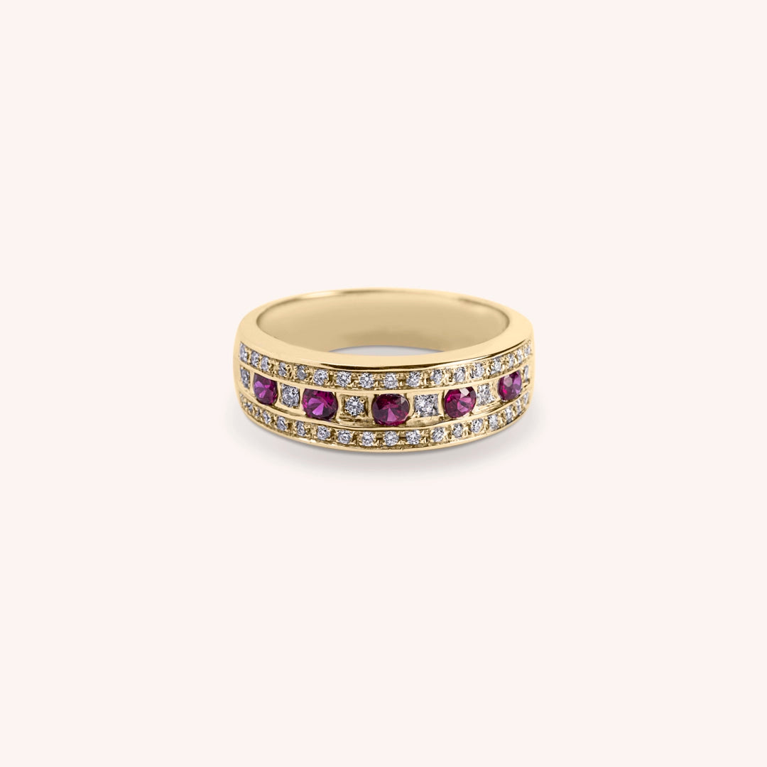 Anello Athena Rubini 2 Oro giallo - Varengo Gioielli