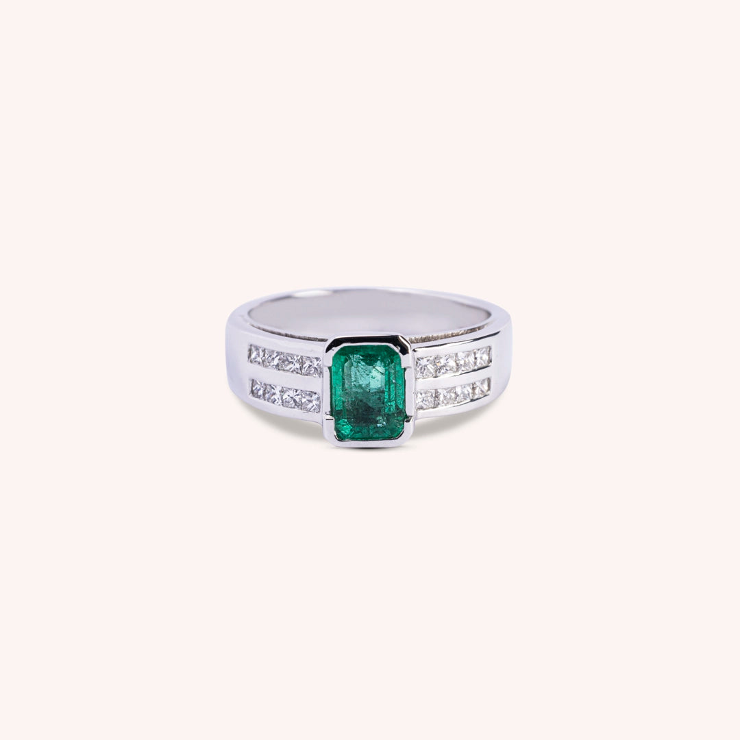 Anello Dedalo Smeraldo Oro bianco - Varengo Gioielli