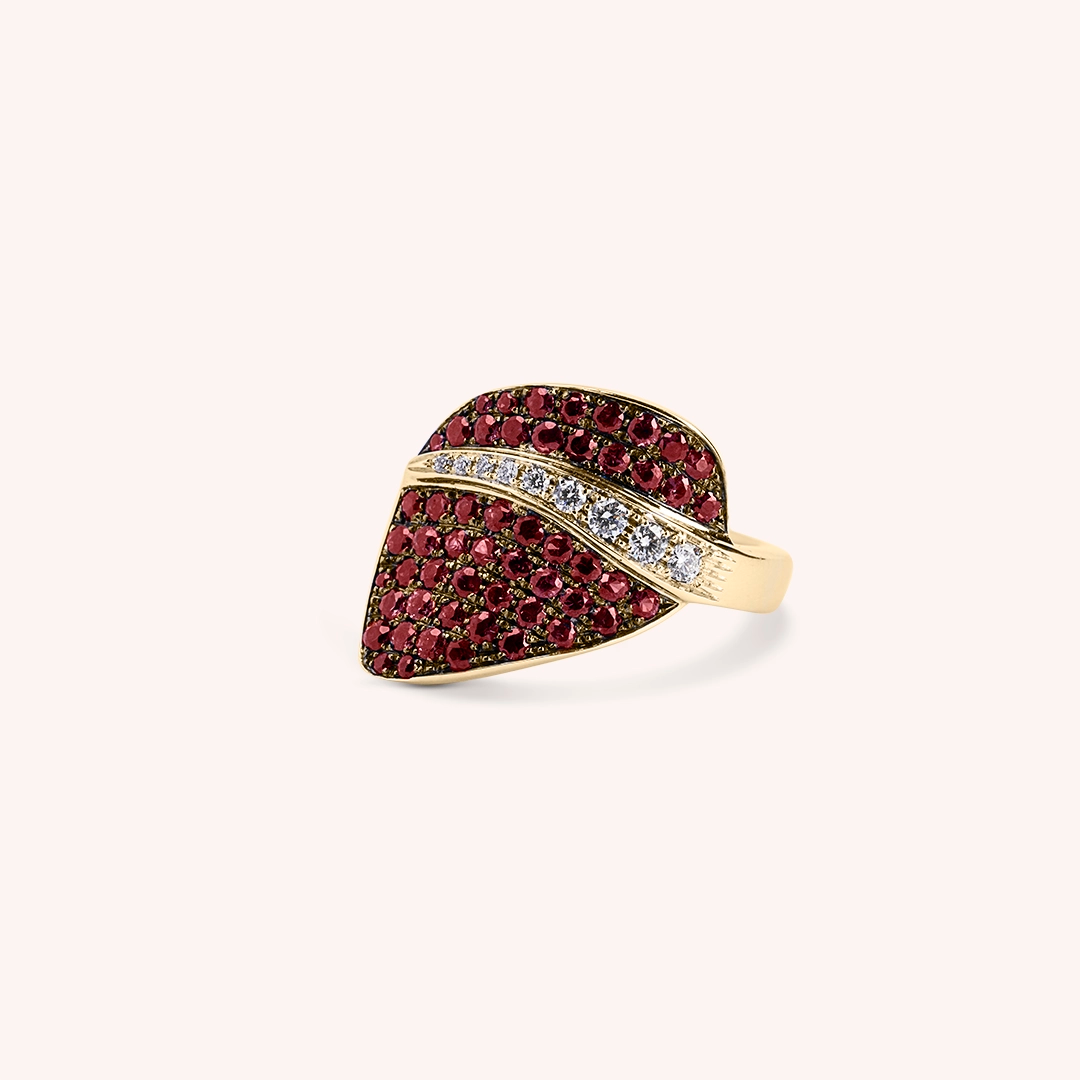 Anello Demetra Rubini Oro giallo - Varengo Gioielli