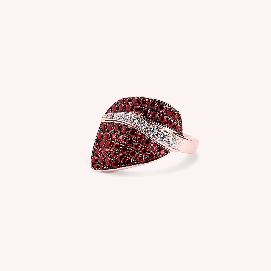 Anello Demetra Rubini Oro rosa - Varengo Gioielli