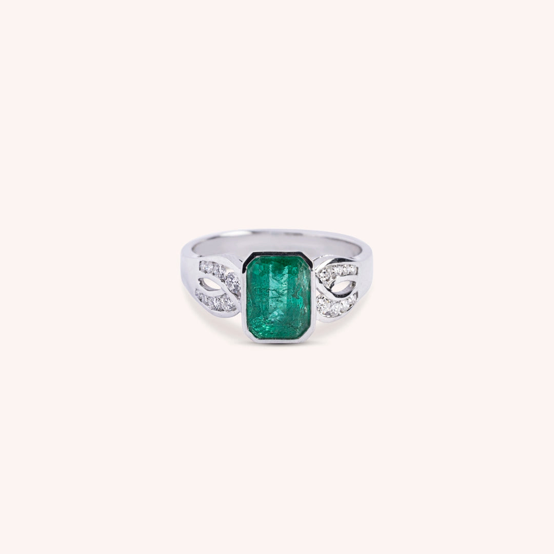 Anello Diana Smeraldo Oro bianco - Varengo Gioielli