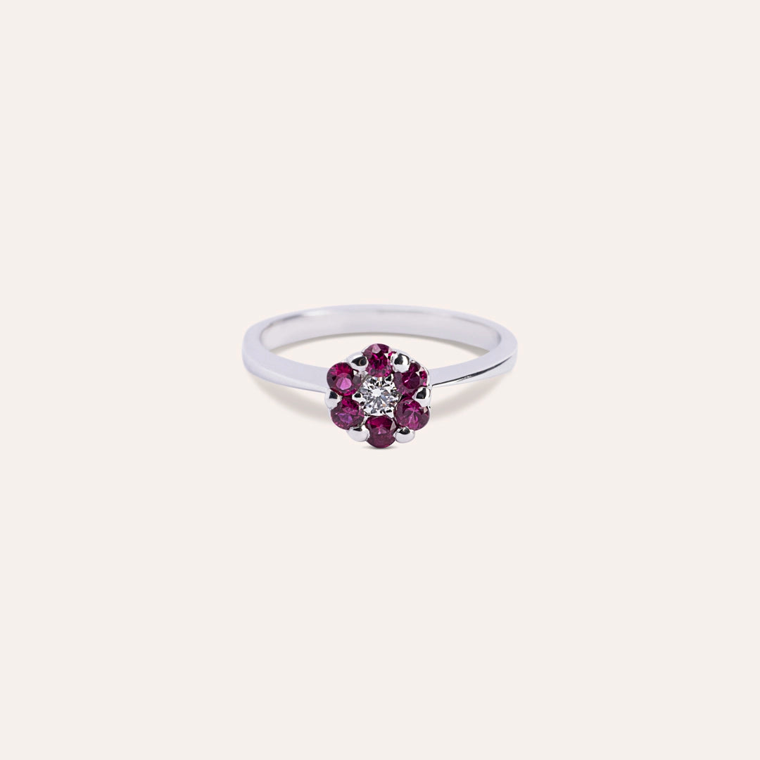Anello Flora Rubini Oro bianco - Varengo Gioielli