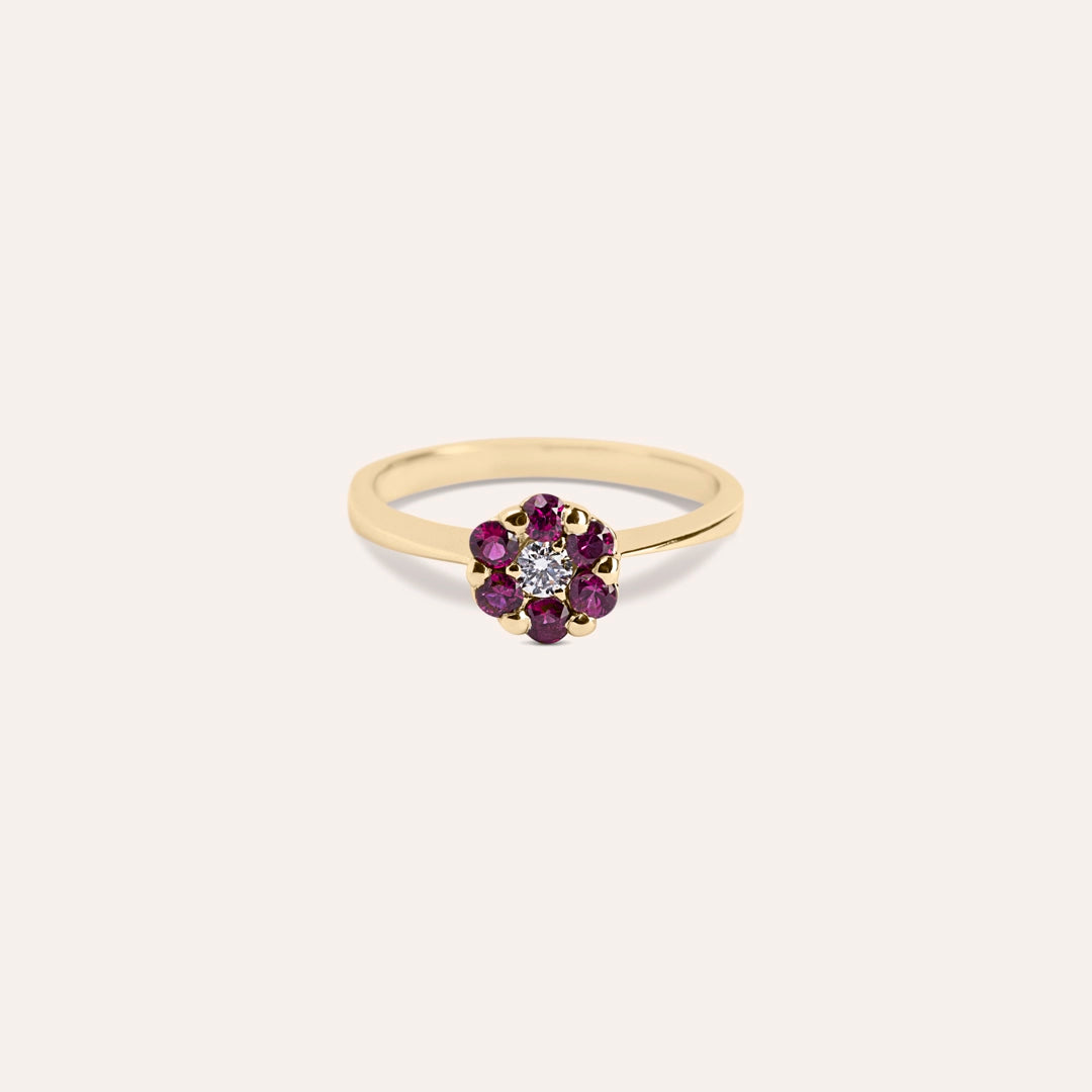 Anello Flora Rubini Oro giallo - Varengo Gioielli