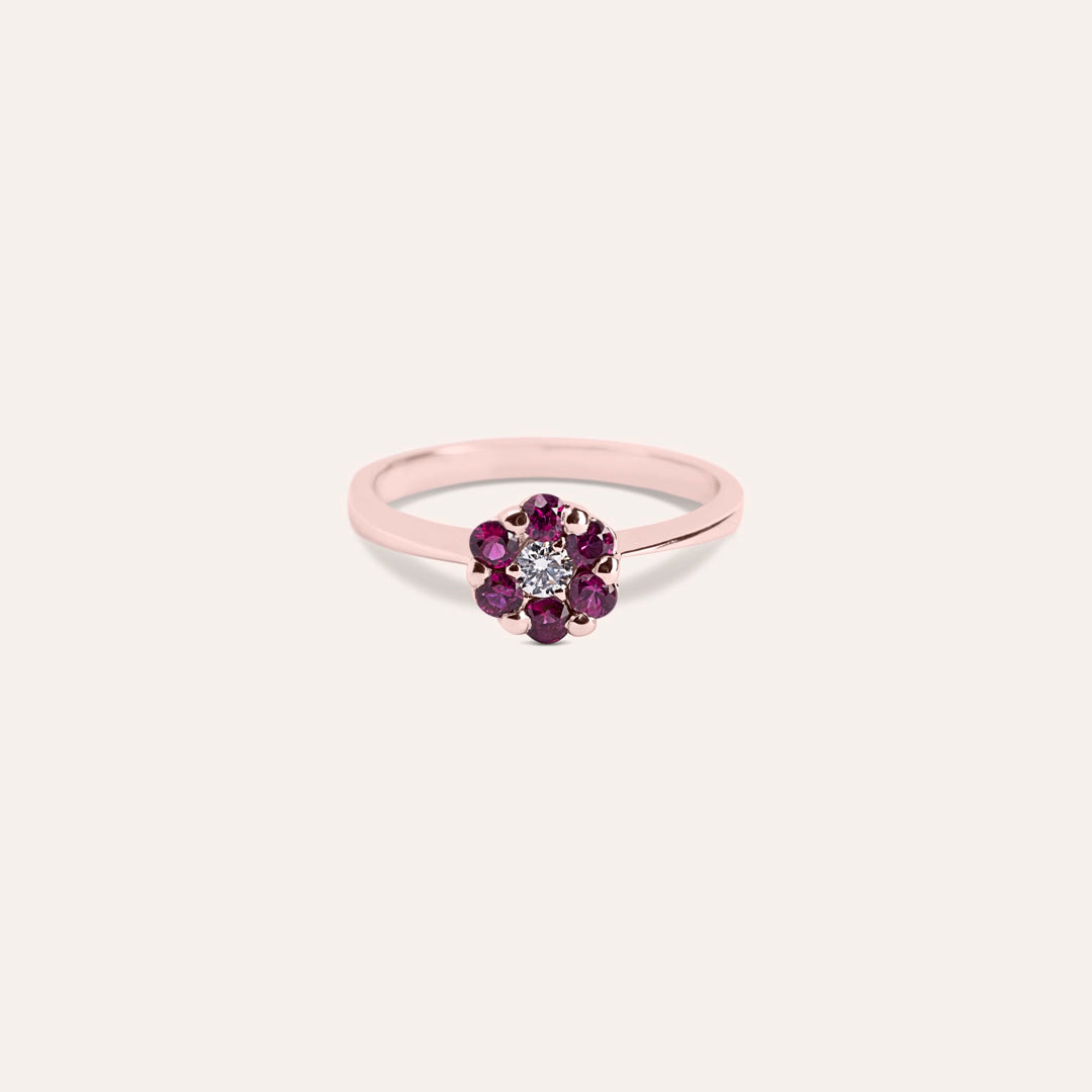 Anello Flora Rubini Oro rosa - Varengo Gioielli