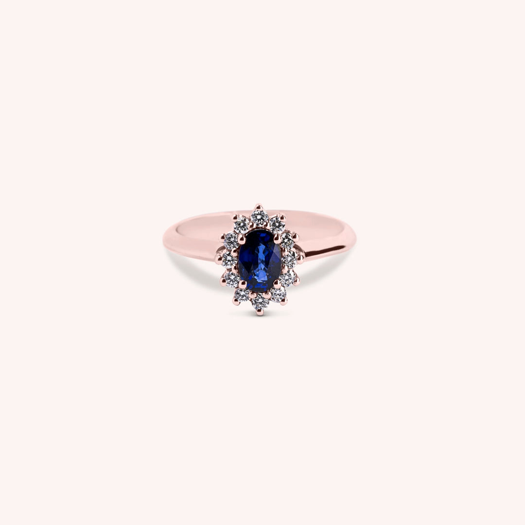 Anello Iris Zaffiro 5x7 Oro rosa - Varengo Gioielli