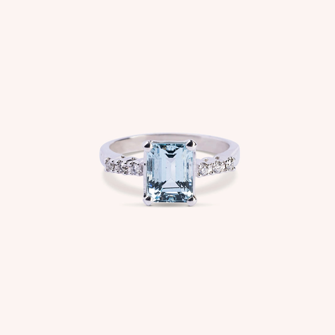 Anello Selene Acquamarina Oro bianco - Varengo Gioielli
