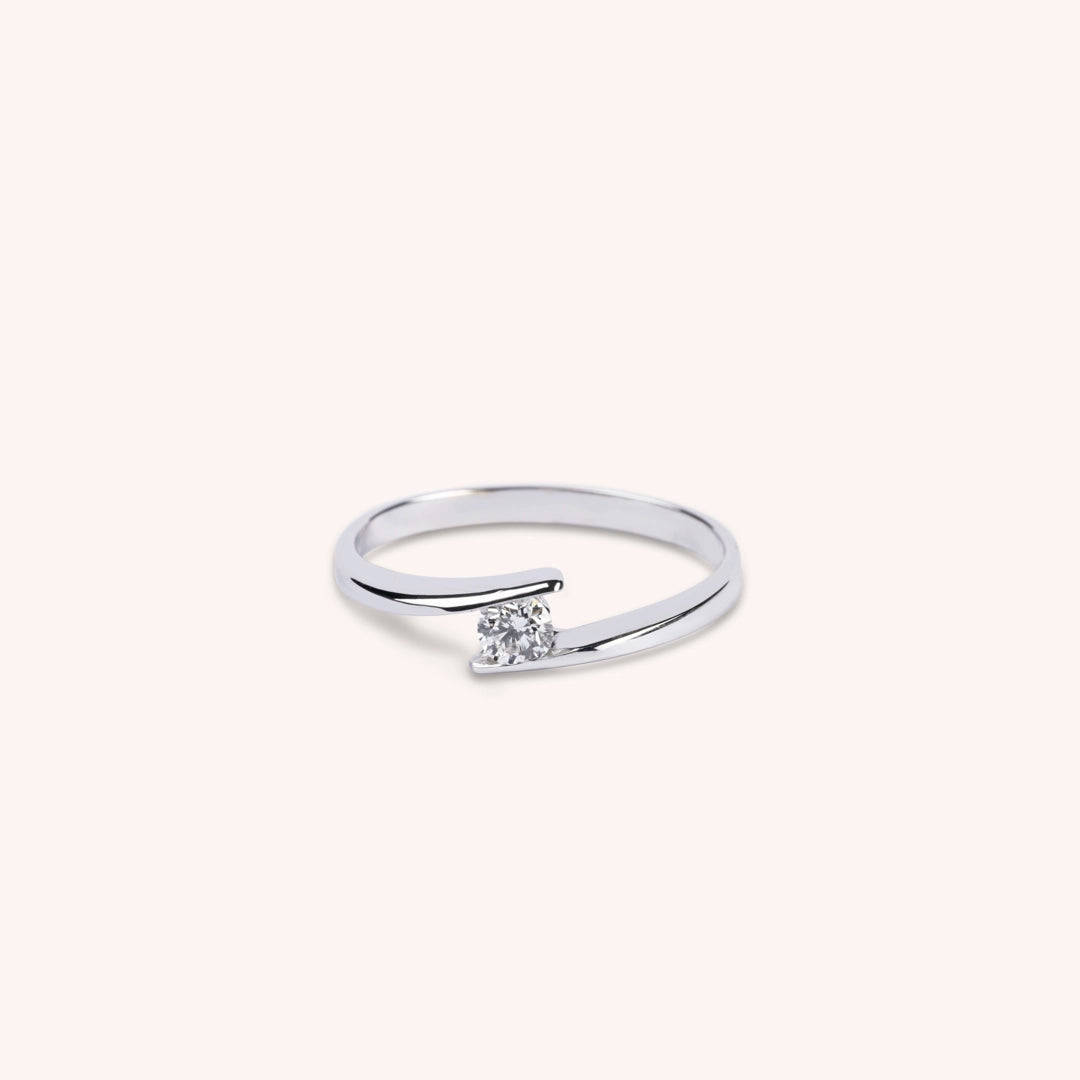 Anello Solitario Algea Oro bianco - Varengo Gioielli