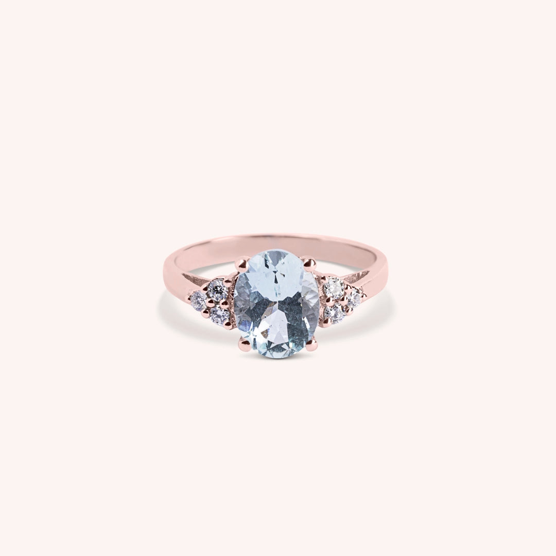 Anello Tiche Acquamarina Oro rosa - Varengo Gioielli